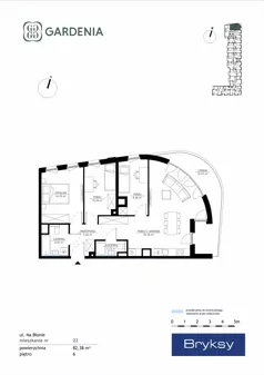 4 pokoje, mieszkanie 82,38 m², piętro 6, oferta nr M22, Gardenia, Kraków, Bronowice,  ul. Na Błonie 2