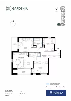 4 pokoje, mieszkanie 100,38 m², piętro 5, oferta nr M127, Gardenia, Kraków, Bronowice,  ul. Na Błonie 2