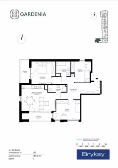 4 pokoje, mieszkanie 100,38 m², piętro 6, oferta nr M133, Gardenia, Kraków, Bronowice,  ul. Na Błonie 2