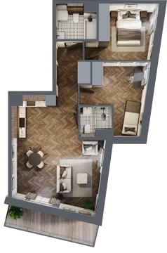 3 pokoje, mieszkanie 60,65 m², piętro 1, oferta nr M5, Bluszcz Apartamenty, Kraków, Podgórze,  ul. Goszczyńskiego