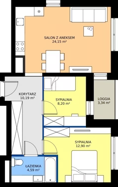 3 pokoje, mieszkanie 60,03 m², piętro 5, oferta nr B60, FUTURO etap I, Rzeszów, Staroniwa, al. Batalionów Chłopskich