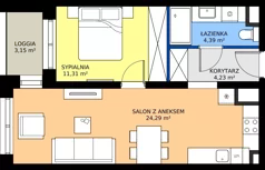 2 pokoje, mieszkanie 44,22 m², piętro 1, oferta nr B16, FUTURO etap I, Rzeszów, Staroniwa, al. Batalionów Chłopskich