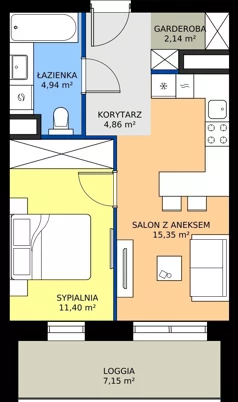 2 pokoje, mieszkanie 38,69 m², parter, oferta nr B6, FUTURO etap I, Rzeszów, Staroniwa, al. Batalionów Chłopskich