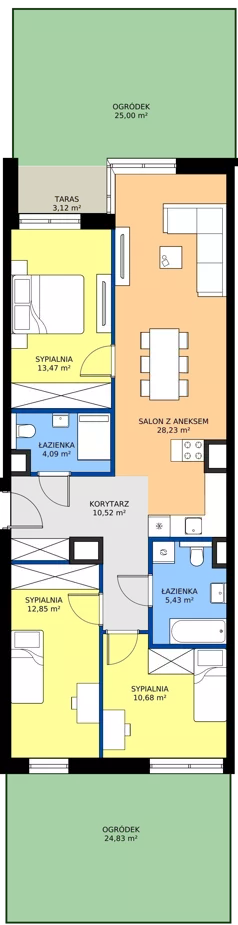 4 pokoje, mieszkanie 85,27 m², parter, oferta nr 26, Bluszcz Apartamenty II, Kraków, Podgórze,  ul. Goszczyńskiego