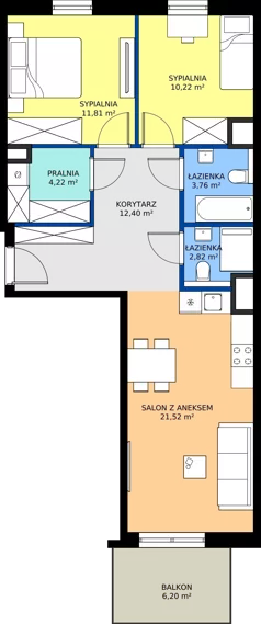 3 pokoje, mieszkanie 65,69 m², piętro 1, oferta nr 27, Bluszcz Apartamenty II, Kraków, Podgórze,  ul. Goszczyńskiego