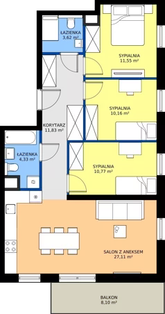 4 pokoje, mieszkanie 75,94 m², piętro 1, oferta nr 63, Bluszcz Apartamenty II, Kraków, Podgórze,  ul. Goszczyńskiego