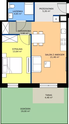 2 pokoje, mieszkanie 49,09 m², parter, oferta nr 62, Bluszcz Apartamenty II, Kraków, Podgórze,  ul. Goszczyńskiego