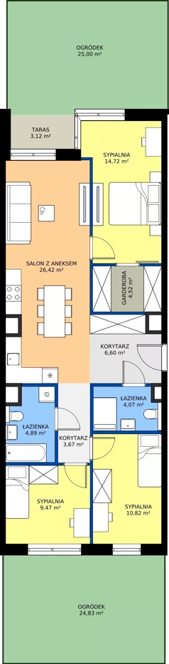 4 pokoje, mieszkanie 85,18 m², parter, oferta nr 3, Bluszcz Apartamenty II, Kraków, Podgórze,  ul. Goszczyńskiego