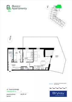 3 pokoje, mieszkanie 64,81 m², piętro 1, oferta nr 7, Bluszcz Apartamenty II, Kraków, Podgórze,  ul. Goszczyńskiego