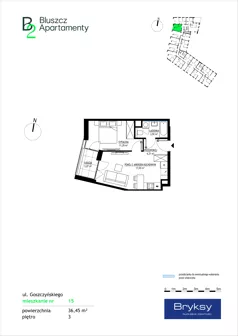 2 pokoje, mieszkanie 36,45 m², piętro 3, oferta nr 15, Bluszcz Apartamenty II, Kraków, Podgórze,  ul. Goszczyńskiego
