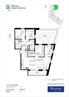 5 pokoi, mieszkanie 92,88 m², piętro 3, oferta nr 17, Bluszcz Apartamenty II, Kraków, Podgórze,  ul. Goszczyńskiego