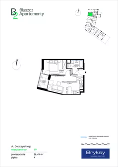 2 pokoje, mieszkanie 36,45 m², piętro 4, oferta nr 19, Bluszcz Apartamenty II, Kraków, Podgórze,  ul. Goszczyńskiego