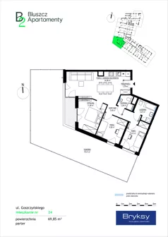 4 pokoje, mieszkanie 69,85 m², parter, oferta nr 24, Bluszcz Apartamenty II, Kraków, Podgórze,  ul. Goszczyńskiego
