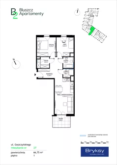 3 pokoje, mieszkanie 66,75 m², piętro 1, oferta nr 27, Bluszcz Apartamenty II, Kraków, Podgórze,  ul. Goszczyńskiego