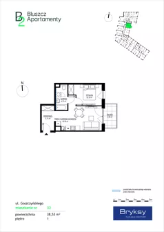 2 pokoje, mieszkanie 38,53 m², piętro 1, oferta nr 32, Bluszcz Apartamenty II, Kraków, Podgórze,  ul. Goszczyńskiego