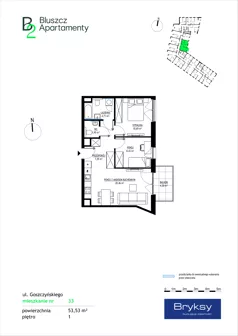 3 pokoje, mieszkanie 53,53 m², piętro 1, oferta nr 33, Bluszcz Apartamenty II, Kraków, Podgórze,  ul. Goszczyńskiego