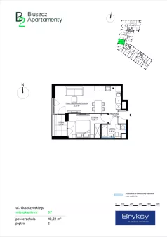 2 pokoje, mieszkanie 40,22 m², piętro 2, oferta nr 37, Bluszcz Apartamenty II, Kraków, Podgórze,  ul. Goszczyńskiego