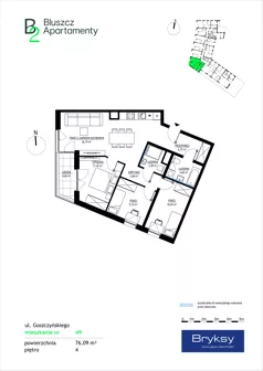 4 pokoje, mieszkanie 76,09 m², piętro 4, oferta nr 49, Bluszcz Apartamenty II, Kraków, Podgórze,  ul. Goszczyńskiego