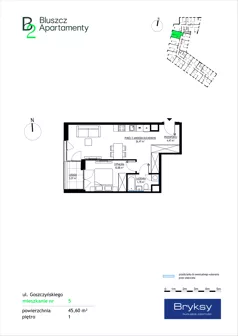 2 pokoje, mieszkanie 45,60 m², piętro 1, oferta nr 5, Bluszcz Apartamenty II, Kraków, Podgórze,  ul. Goszczyńskiego