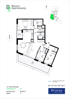 5 pokoi, mieszkanie 96,99 m², piętro 5, oferta nr 55, Bluszcz Apartamenty II, Kraków, Podgórze,  ul. Goszczyńskiego