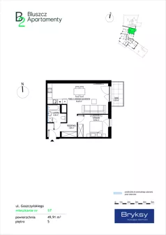 2 pokoje, mieszkanie 49,91 m², piętro 5, oferta nr 57, Bluszcz Apartamenty II, Kraków, Podgórze,  ul. Goszczyńskiego