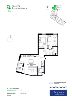 3 pokoje, mieszkanie 67,63 m², piętro 1, oferta nr 6, Bluszcz Apartamenty II, Kraków, Podgórze,  ul. Goszczyńskiego