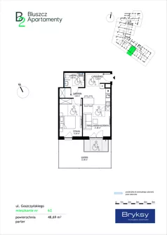 2 pokoje, mieszkanie 48,69 m², parter, oferta nr 62, Bluszcz Apartamenty II, Kraków, Podgórze,  ul. Goszczyńskiego