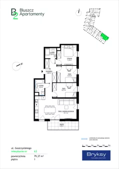 4 pokoje, mieszkanie 79,37 m², piętro 1, oferta nr 63, Bluszcz Apartamenty II, Kraków, Podgórze,  ul. Goszczyńskiego