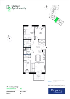 4 pokoje, mieszkanie 85,04 m², piętro 1, oferta nr 66, Bluszcz Apartamenty II, Kraków, Podgórze,  ul. Goszczyńskiego