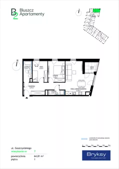 3 pokoje, mieszkanie 64,81 m², piętro 1, oferta nr 7, Bluszcz Apartamenty II, Kraków, Podgórze,  ul. Goszczyńskiego