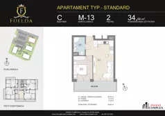 2 pokoje, mieszkanie 34,66 m², piętro 2, oferta nr C/M13, Fuelda, Poznań, Naramowice, Naramowice, ul. Maków Polnych 9