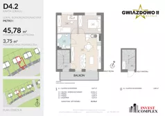 3 pokoje, mieszkanie 49,66 m², piętro 1, oferta nr D4.2, Osiedle Gwiazdowo II, Kostrzyn, Gwiazdowo, ul. Półwiejska