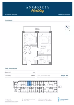 2 pokoje, apartament inwestycyjny 37,58 m², piętro 2, oferta nr 2.13, Anchoria Holiday, Mechelinki, ul. Wielopole 36