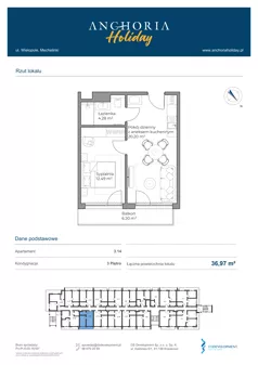2 pokoje, apartament inwestycyjny 36,97 m², piętro 3, oferta nr 3.14, Anchoria Holiday, Mechelinki, ul. Wielopole 36