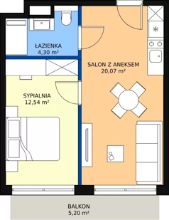 2 pokoje, mieszkanie 36,97 m², piętro 2, oferta nr 2.14, Anchoria Holiday, Mechelinki, ul. Wielopole 36
