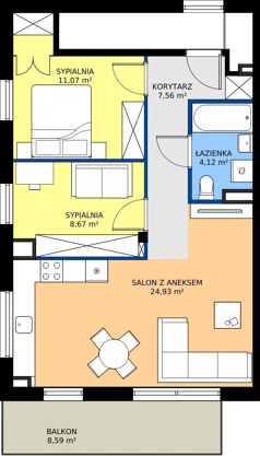 3 pokoje, mieszkanie 63,10 m², piętro 1, oferta nr LP2.A3.M2, Libre Park 2 - etap I, Kosakowo, ul. Pistacjowa 5