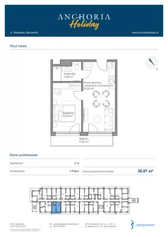 2 pokoje, apartament inwestycyjny 36,97 m², piętro 3, oferta nr B_3_14, Anchoria Holiday, Mechelinki, ul. Wielopole 36