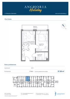 2 pokoje, apartament inwestycyjny 37,58 m², piętro 2, oferta nr B_2_13, Anchoria Holiday, Mechelinki, ul. Wielopole 36