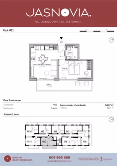 2 pokoje, apartament inwestycyjny 34,47 m², piętro 1, oferta nr M12, JASNOVIA, Jastarnia, ul. Ogrodowa 130