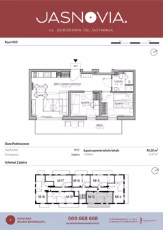 3 pokoje, apartament inwestycyjny 45,10 m², piętro 2, oferta nr M13, JASNOVIA, Jastarnia, ul. Ogrodowa 130