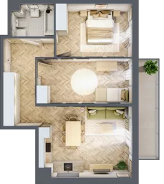 3 pokoje, mieszkanie 60,32 m², piętro 1, oferta nr D1.20.M08, Wawer GO 2.0, Warszawa, Wawer, Falenica, ul. Przylaszczkowa 17