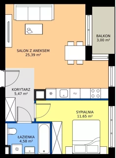 2 pokoje, mieszkanie 47,09 m², piętro 1, oferta nr B16, Daszyńskiego Park, Katowice, Wełnowiec-Józefowiec, ul. Daszyńskiego 38