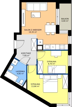 3 pokoje, mieszkanie 53,65 m², piętro 1, oferta nr B14, Daszyńskiego Park, Katowice, Wełnowiec-Józefowiec, ul. Daszyńskiego 38