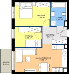 3 pokoje, mieszkanie 54,67 m², piętro 1, oferta nr B20, Daszyńskiego Park, Katowice, Wełnowiec-Józefowiec, ul. Daszyńskiego 38