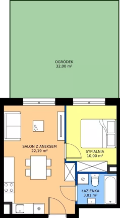 2 pokoje, mieszkanie 36,00 m², parter, oferta nr 1B.14, Podlesie, Gliwice, Szobiszowice, ul. Tarnogórska 86