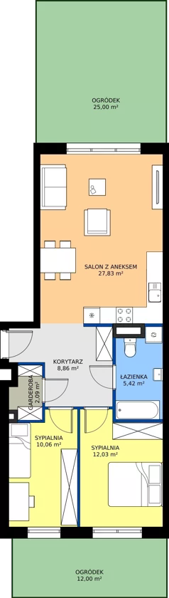 3 pokoje, mieszkanie 66,29 m², parter, oferta nr 1A.3, Podlesie, Gliwice, Szobiszowice, ul. Tarnogórska 86