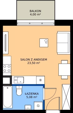 1 pokój, mieszkanie 28,58 m², piętro 1, oferta nr 2B.19, Podlesie, Gliwice, Szobiszowice, ul. Tarnogórska 86