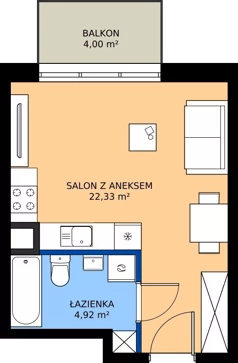 1 pokój, apartament 27,25 m², piętro 3, oferta nr 2B.30, Podlesie, Gliwice, Szobiszowice, ul. Tarnogórska 86