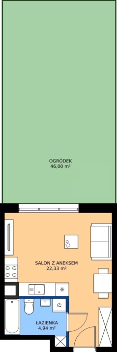 1 pokój, apartament 27,27 m², parter, oferta nr 2B.15, Podlesie, Gliwice, Szobiszowice, ul. Tarnogórska 86