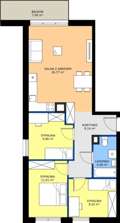 4 pokoje, mieszkanie 70,44 m², piętro 2, oferta nr 4A.7, Podlesie, Gliwice, Szobiszowice, ul. Tarnogórska 86